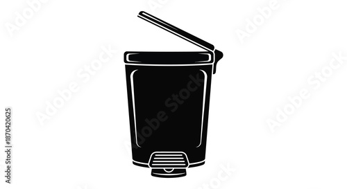 A sleek black trash can with a foot pedal and open lid a striking silhouette