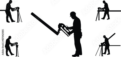 Construction worker silhouette, carpentry power tool artwork, industrial labor design, woodworking illustration, skilled tradesman building art