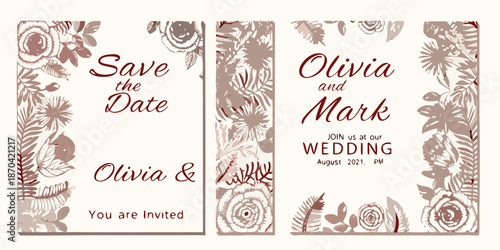 Elegant floral wedding save the date cards with names and details