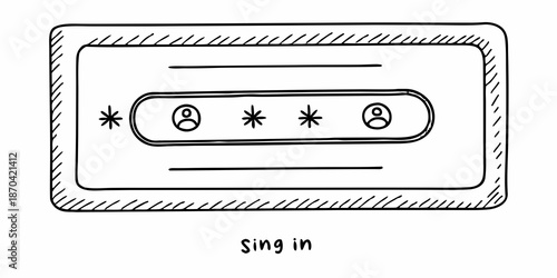 Simple sketch of a vintage audio cassette tape with decorative elements