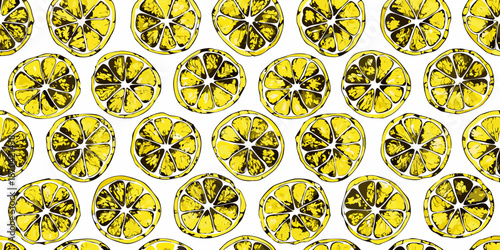 A vibrant pattern of sliced lemons creates a bright and cheerful design