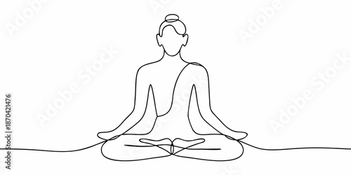Minimalist one line drawing of a woman meditating in the lotus position