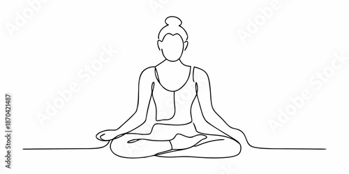 A minimalist line drawing of a woman meditating in the lotus position