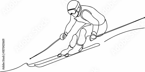 Dynamic line art illustration of a skier in motion downhill