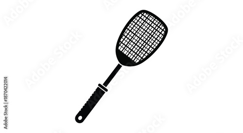 A striking black and white depiction of an electric fly swatter presented as a silhouette