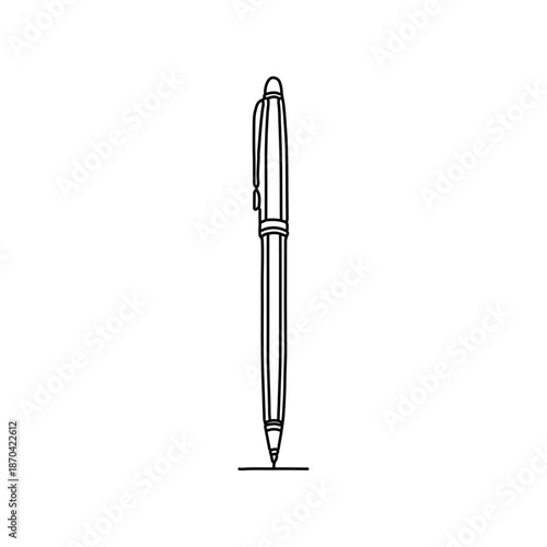 Minimal Line Art Ballpoint Pen Outline Vector Illustration.