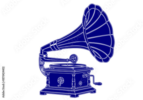 Vintage Phonograph Gramophone Silhouette Antique Record Player Retro Music Victorian Audio Device Black Vector Isolated White Background Classic Nostalgia Equipment