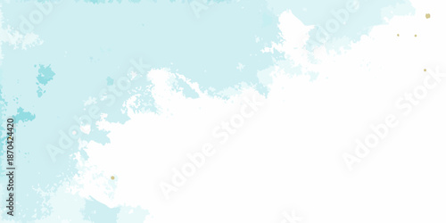 Abstract light blue and white watercolor background with scattered golden specks