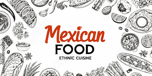 A vibrant sketch of various traditional mexican dishes and ingredients