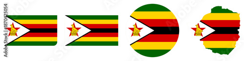Canvas Print zimbabwe circular flag, zimbabwe rectangular flag, zimbabwe map flag flat icon