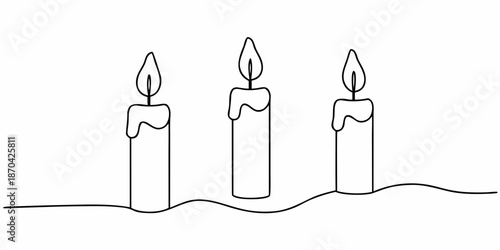 Minimalist line drawing of three lit candles with dripping wax