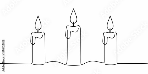 Minimalist line drawing of three lit candles in a continuous stroke style
