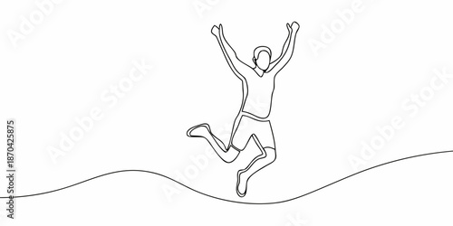 A joyful person jumping in the air depicted with a single continuous line