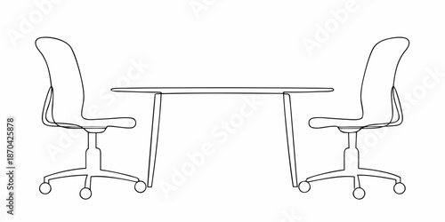 Simple outline of a round table with two office chairs facing each other