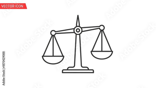 Balance scale icon simple outline vector symbol for justice and law isolated on white background