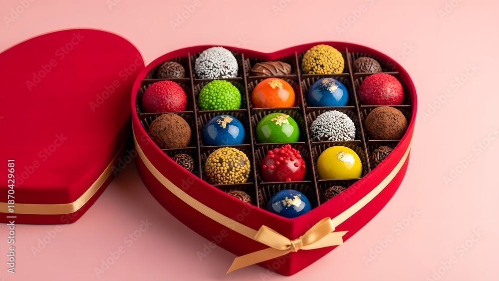 Fototapeta premium Heart-shaped box of assorted chocolates