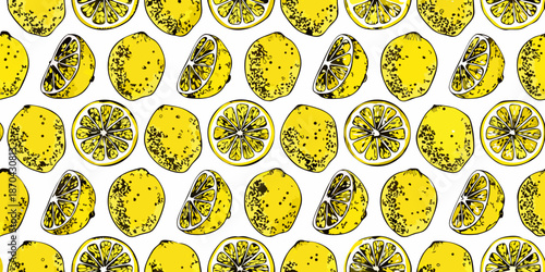 A vibrant pattern of sliced lemons creates a cheerful and summery backdrop