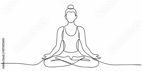 Woman in lotus position a continuous line drawing of meditative yoga