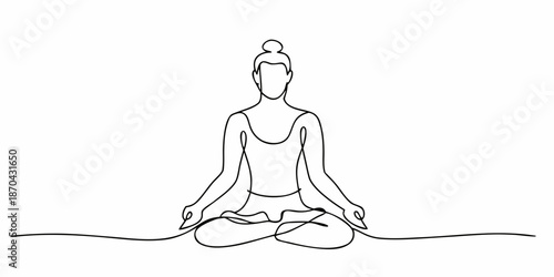 A minimalist line drawing of a woman practicing a meditative yoga pose
