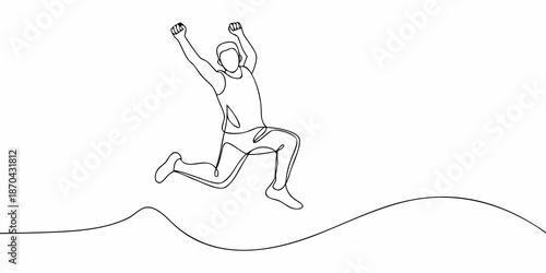 A joyful person depicted in a single continuous line drawing jumping for happiness