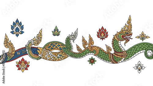 Thai Naga Dragon Illustration - Traditional Art Border