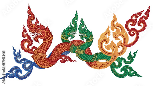Thai Naga Serpent Art - Traditional Asian Dragon Motif