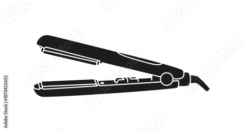 A sleek black hair straightening iron presented as a striking graphic silhouette