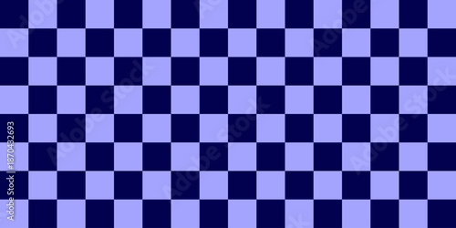 Seamless black, white, and blue checkered pattern texture featuring a geometric chessboard design on fabric material for a classic square tile backdrop or textile wallpaper