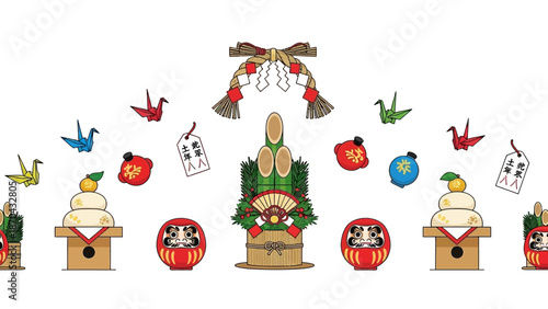 Japanese New Year Decorations: Kadomatsu, Daruma, Kagami Mochi, Cranes