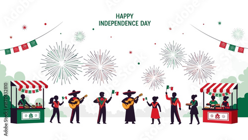 Mexican Independence Day Celebration with Fireworks and Music