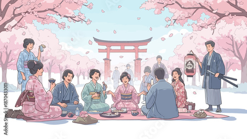 Japanese Tea Ceremony Under Cherry Blossoms