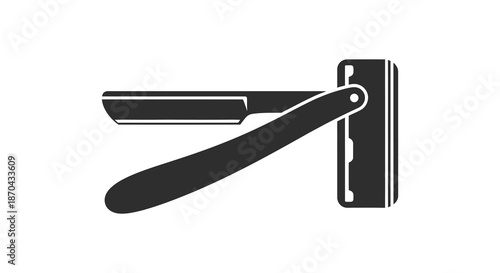 A striking black and white depiction of a classic straight razor showcasing its elegant silhouette