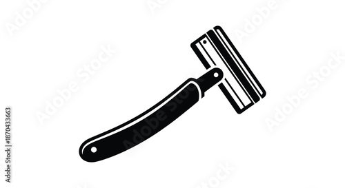 A strikingly simple black and white illustration of a classic straight razor a bold silhouette