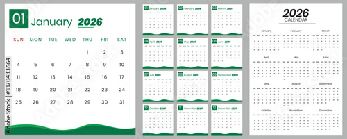 calendar 2026, yearly calendar vector in 2026, calendar template, calendar planner,