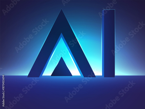 Futuristic AI technology vector design with AI typography silhouette blue rim light effect against a bright blue light backdrop, showcasing automation, and the evolution of advanced technology.