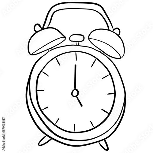 Minimal Line Art Alarm Clock Illustration Isolated on White Background