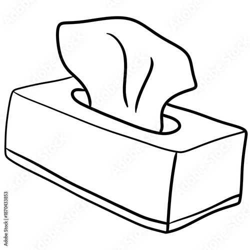 Minimal Line Art Tissue Box With Single Sheet on White Background