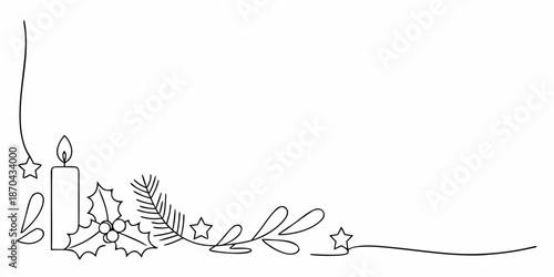 Delicate line art illustration featuring a candle star and winter foliage