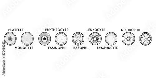 Illustrative depiction of various human blood cells and their distinct morphologies