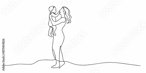 A tender moment mother lovingly cradling her baby in a continuous line drawing