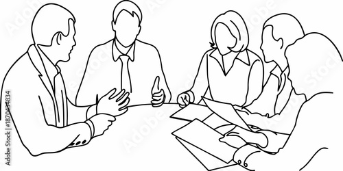 Sketch of a business meeting with four people seated around a table