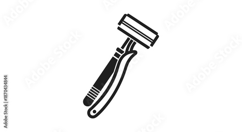 A simple black and white depiction of a modern safety razor presented as a silhouette