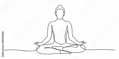 A single line drawing of a person meditating in the lotus position