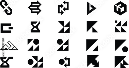 A simple black and white icon set featuring arrows and navigation symbols for web and interface design