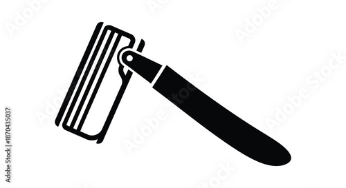 A sleek modern safety razor depicted in a striking black and white illustration silhouette