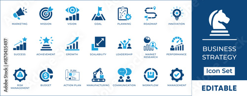 Corporate Change Management Icon Set - Business Scalability and Transformation Symbols.
