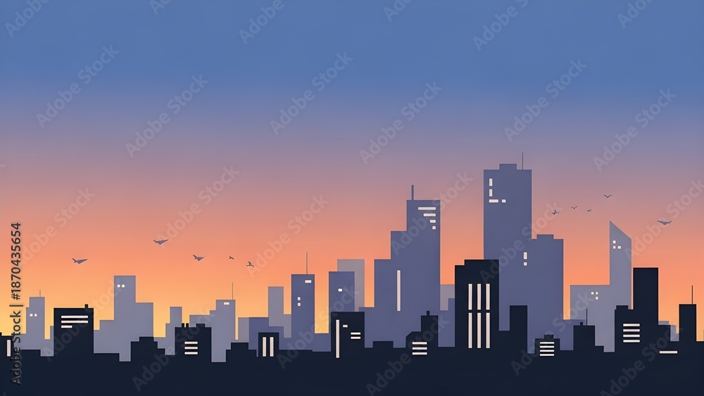 Obraz premium Urban Landscape Illustration in Tranquil Evening Environment