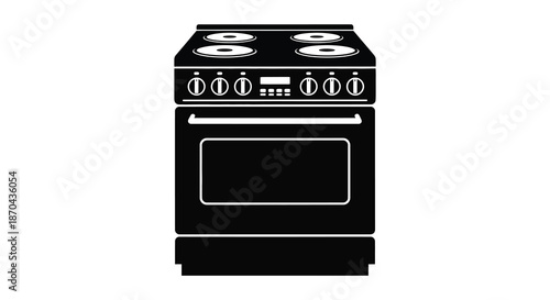 A sleek black electric range with four burners and oven a modern kitchen appliance silhouette