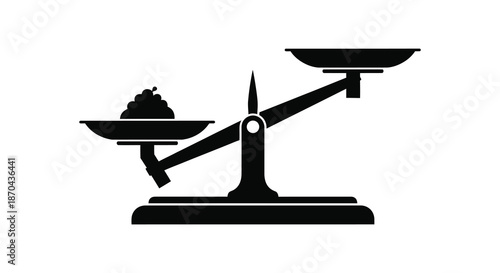 A classic balance scale depicted in a stark black and white design showing an imbalance silhouette