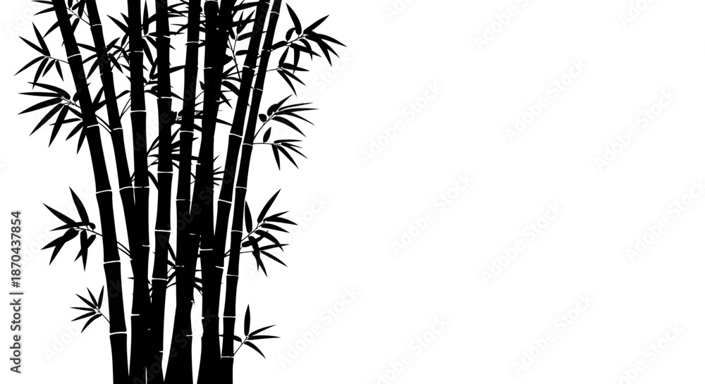 Obraz premium Elegant monochrome bamboo forest silhouette with zen tranquility and minimalistic oriental design